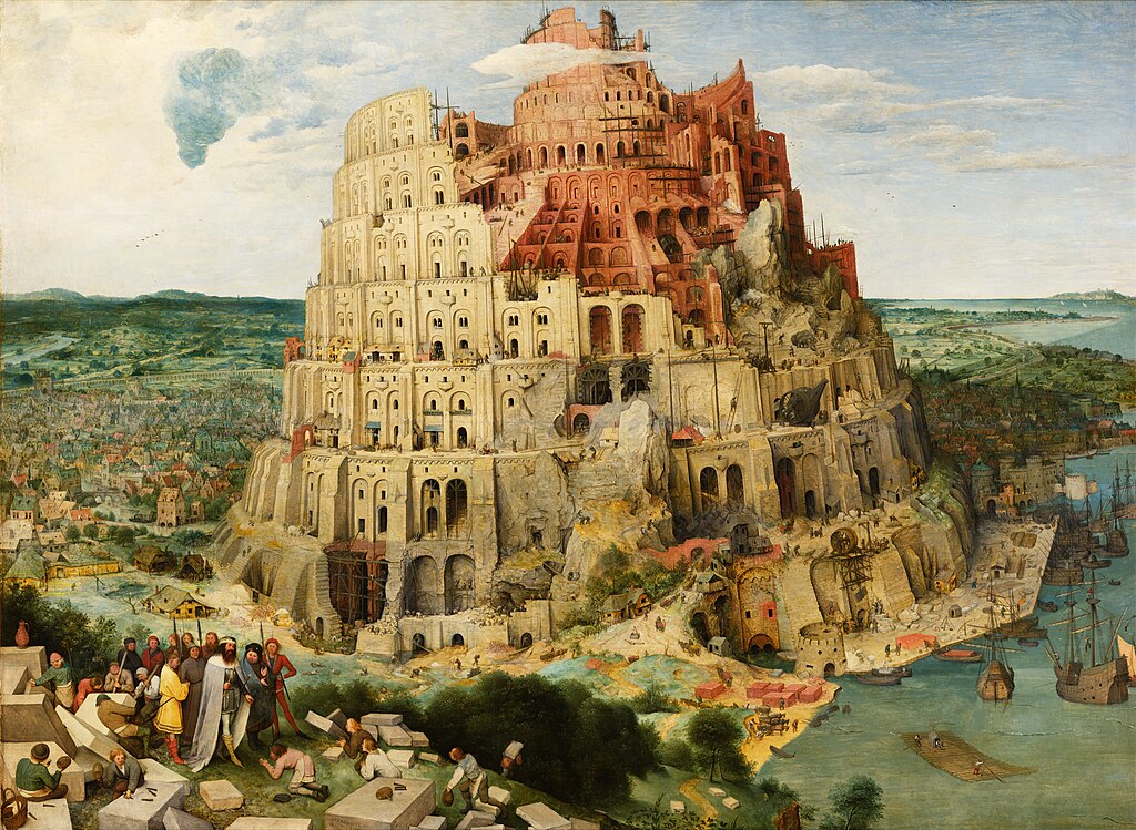 Pieter Bruegel w obrazie Wieża Babel przedstawia tradycyjnego Nimroda kontrolującego pracę kamieniarzy.