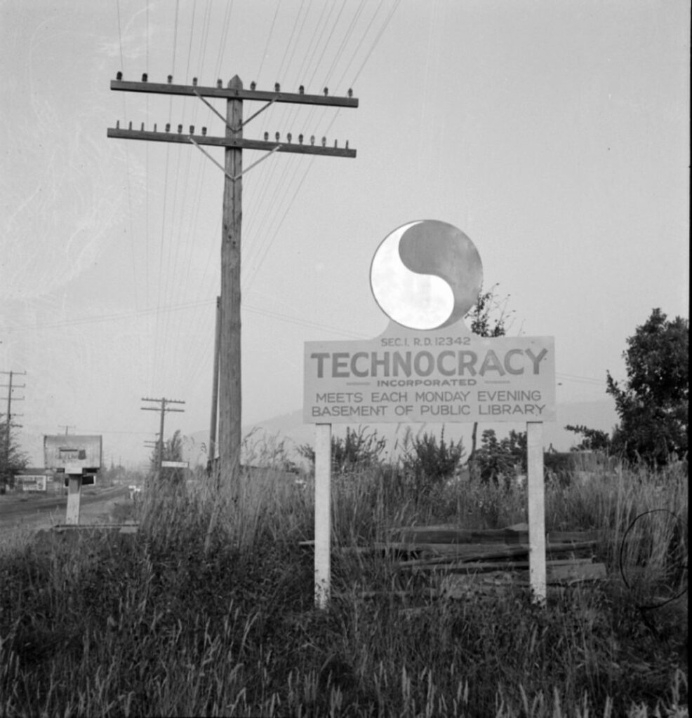 Tablica Technocracy Inc. w hrabstwie Josephine w stanie Oregon, sierpień 1939 r. (Technocracyinc.org)